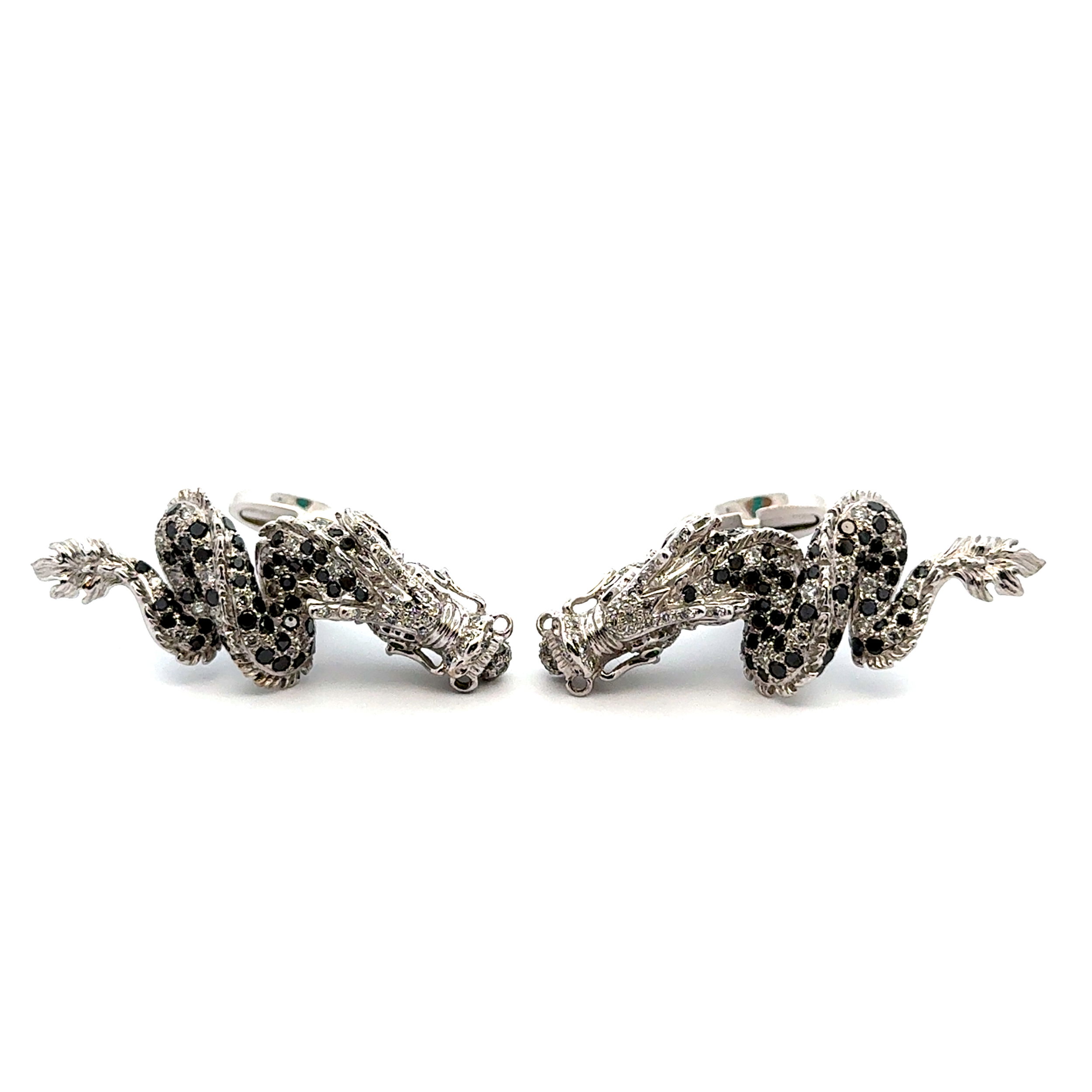 18K WG 1.90tcw Black & White Diamond Dragon Cufflinks 32.6g,