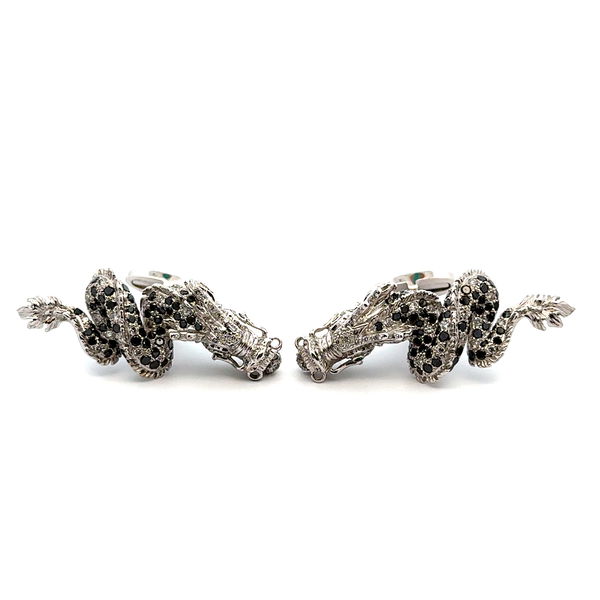 Closeup photo of 18K WG 1.90tcw Black & White Diamond Dragon Cufflinks 32.6g,