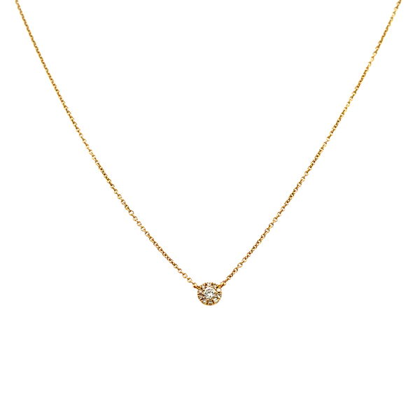 Closeup photo of 14K YG Petite .15tcw RBC Diamond Halo Necklace 1.6g, 18"