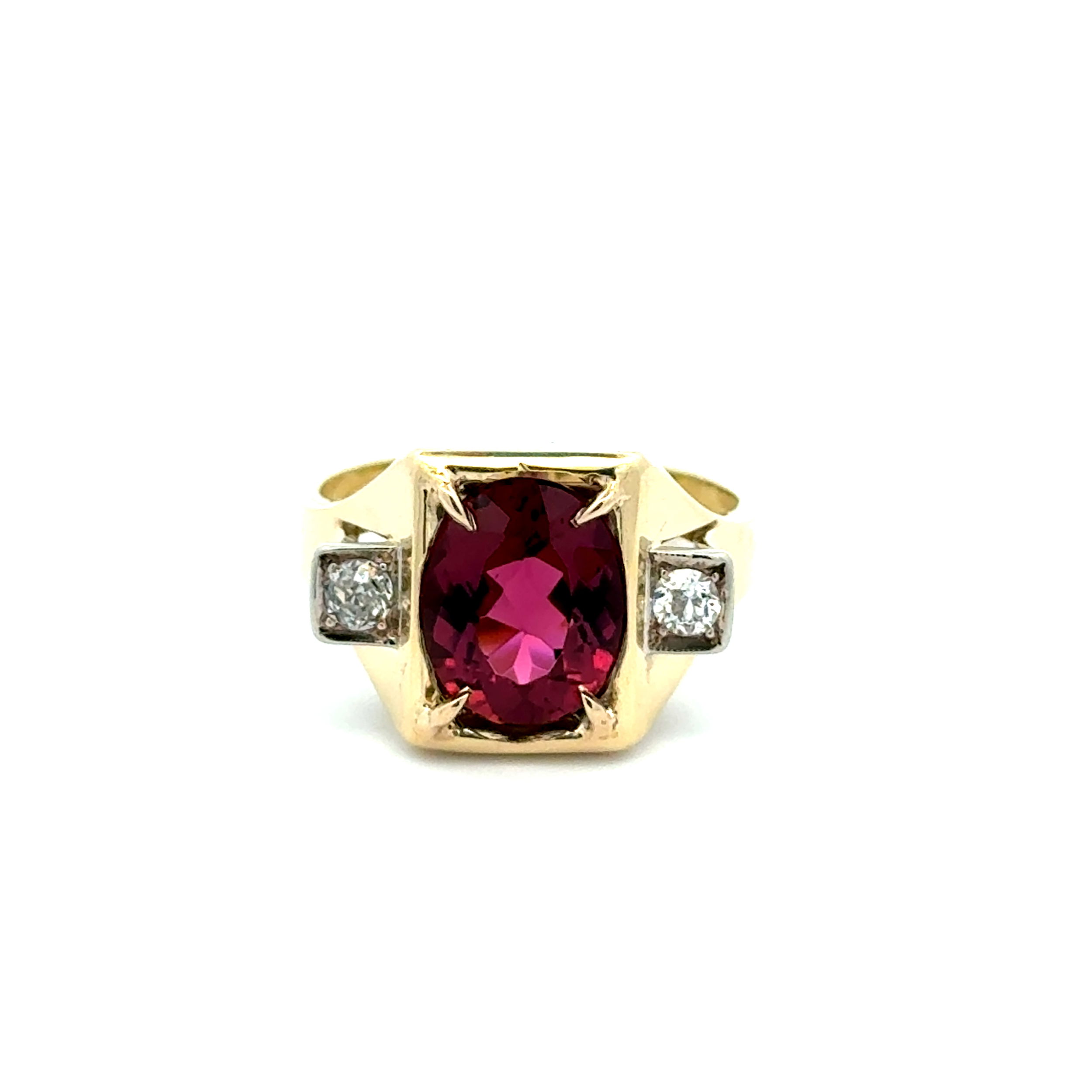 14K YG Vintage 2.90ct Purple Pink Rubellite Tourmaline & .20tcw OEC Diamond Ring 7.2g, s7.5+