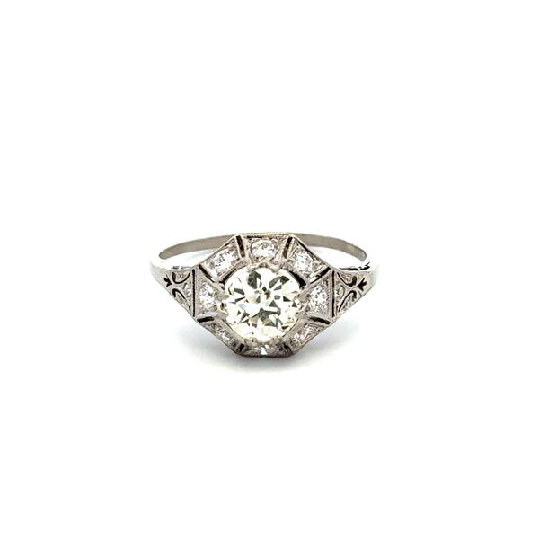 Closeup photo of 18K WG Art Deco .90ct OEC Diamond & .45tcw OEC Diamond Filigree Ring 3.6g, s8