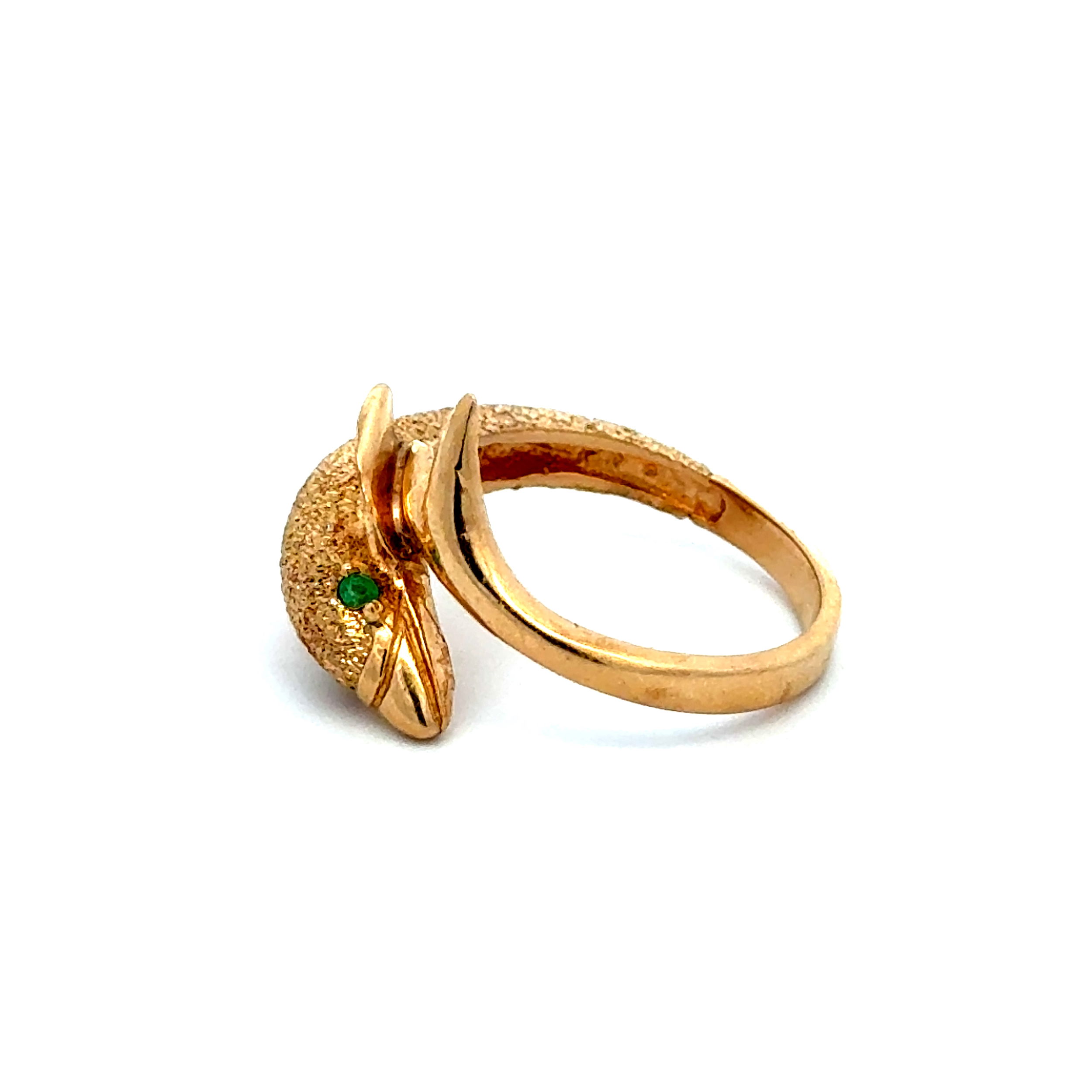 14K YG Bypass Dolphin with Emerald Eyes Ring 4.4g, s7