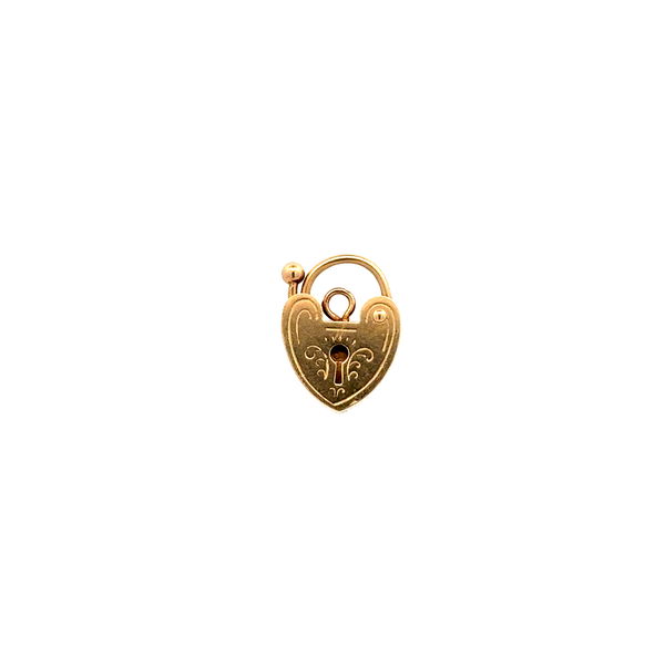 Closeup photo of 14K YG Heart Lock Charm Bale and Openable Top 1.3g