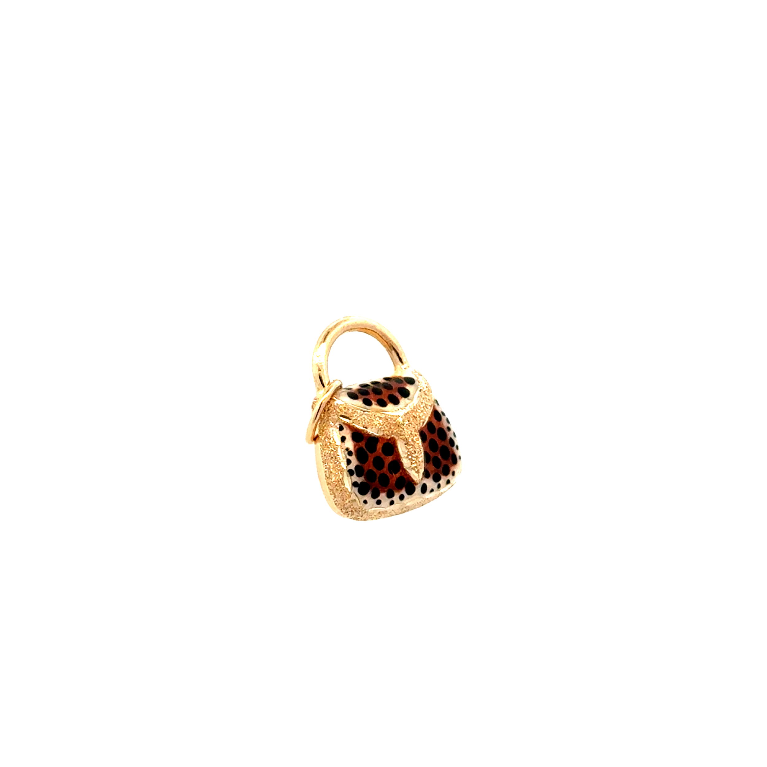 14K YG Leopard Print Purse Charm with Jump Ring .9g