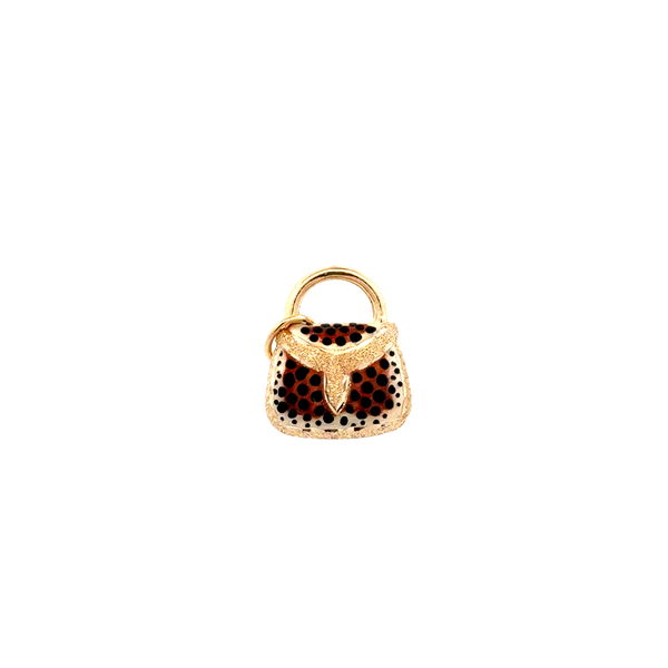 Closeup photo of 14K YG Leopard Print Purse Charm with Jump Ring .9g