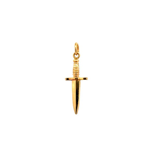 Closeup photo of 14K YG Dagger Knife Charm Pendant 1.0g