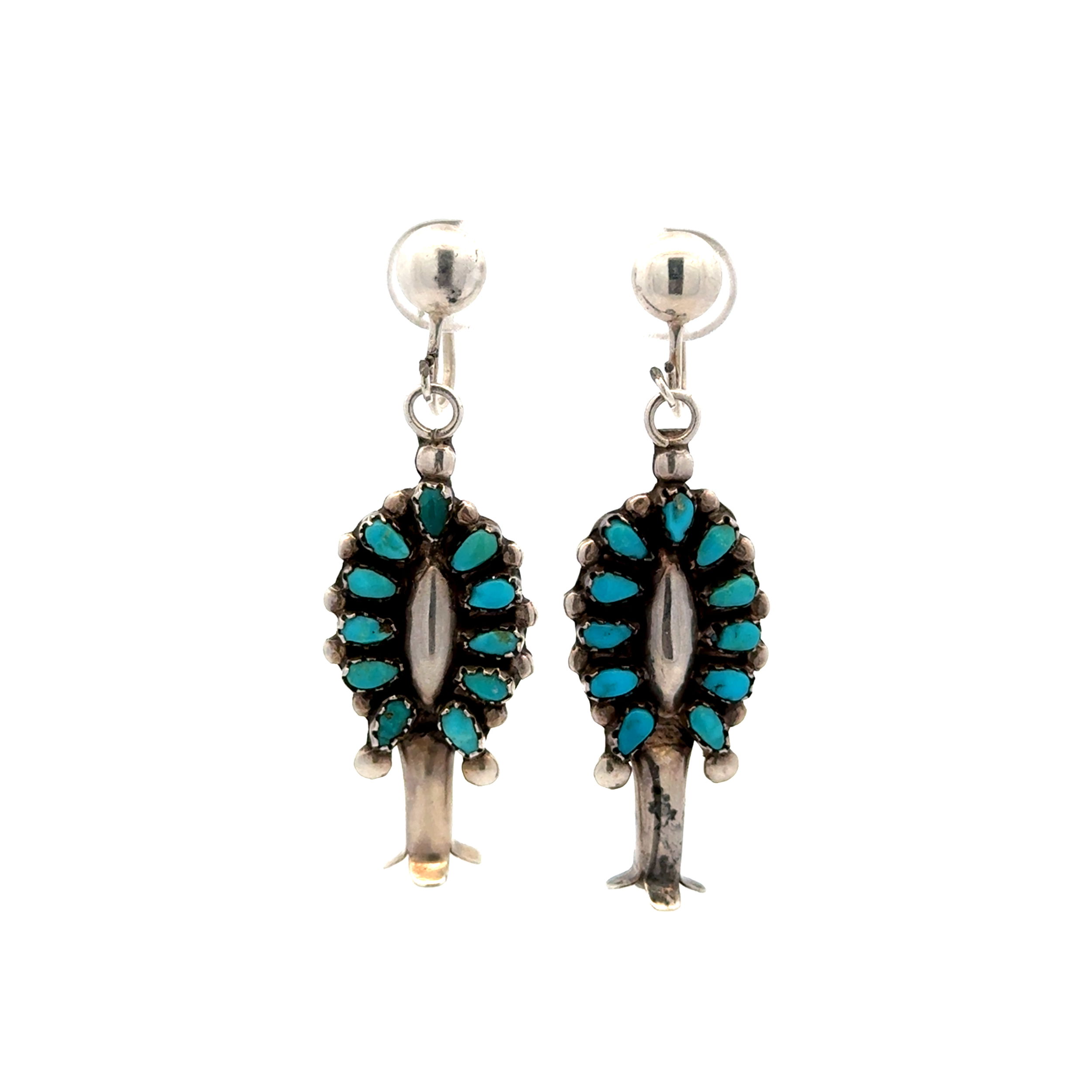 925 Sterling Native Turquoise Zuni Petit Point Drop Earring 7.1g