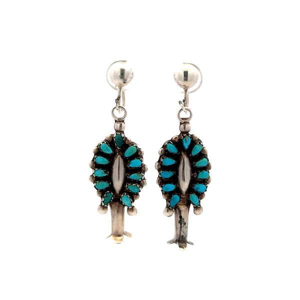 Closeup photo of 925 Sterling Native Turquoise Zuni Petit Point Drop Earring 7.1g