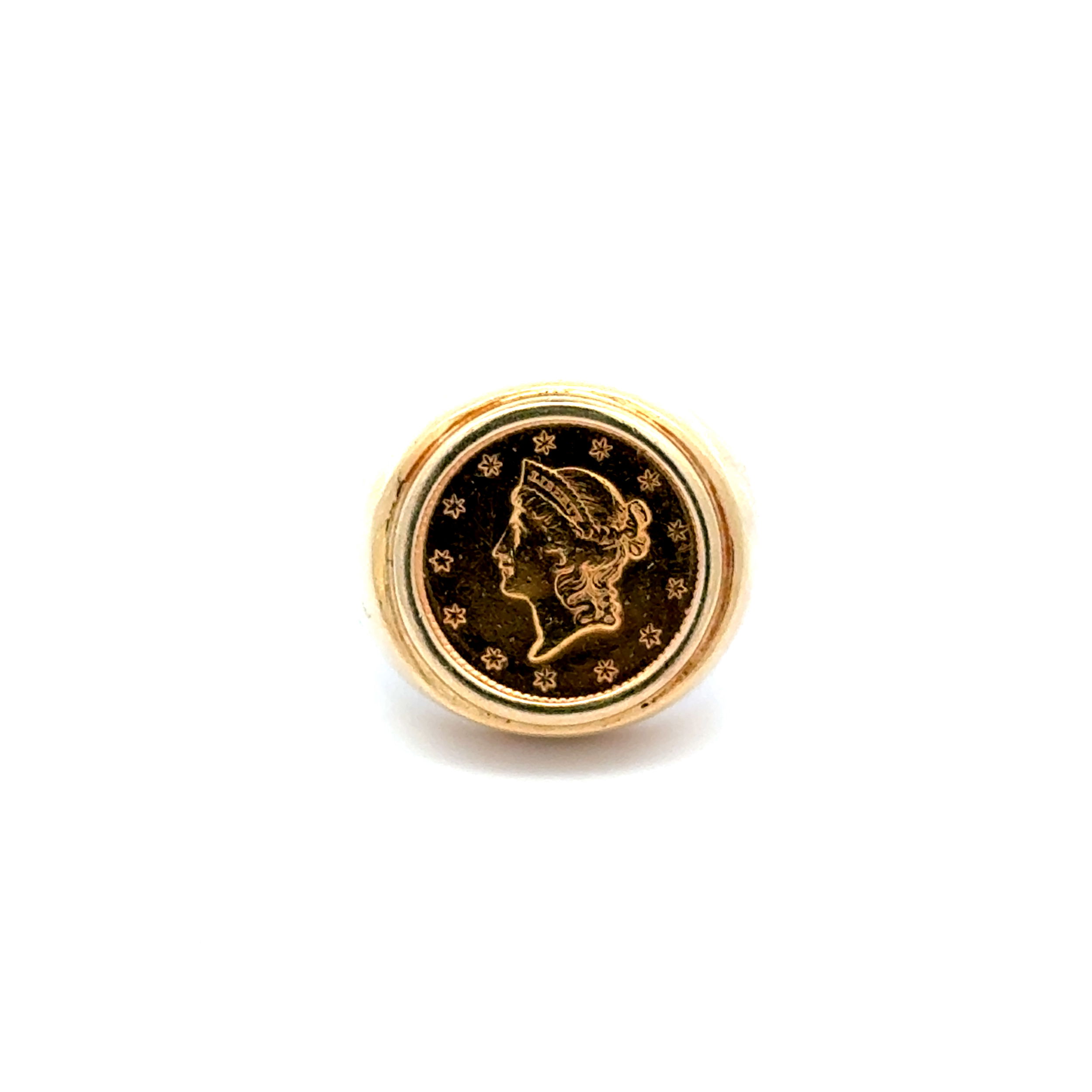 14K / 21K 1851 Liberty Gold $1 Coin in Bezel Ring 8.6g, s4