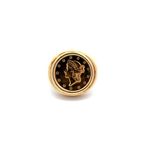 Closeup photo of 14K / 21K 1851 Liberty Gold $1 Coin in Bezel Ring 8.6g, s4