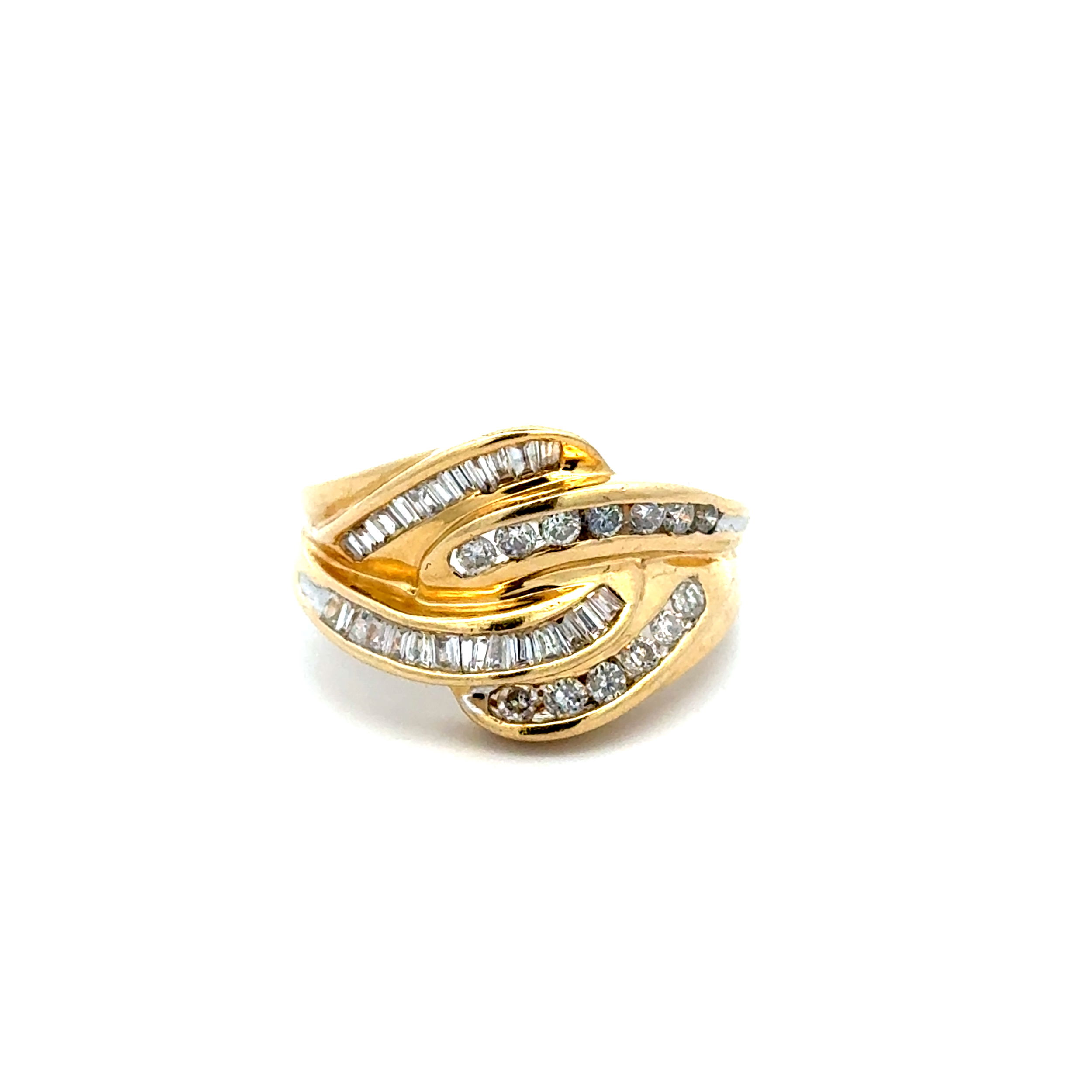 14K YG .80tcw Baguette & RBC Diamond Love Knot Ring 5.3g, s7