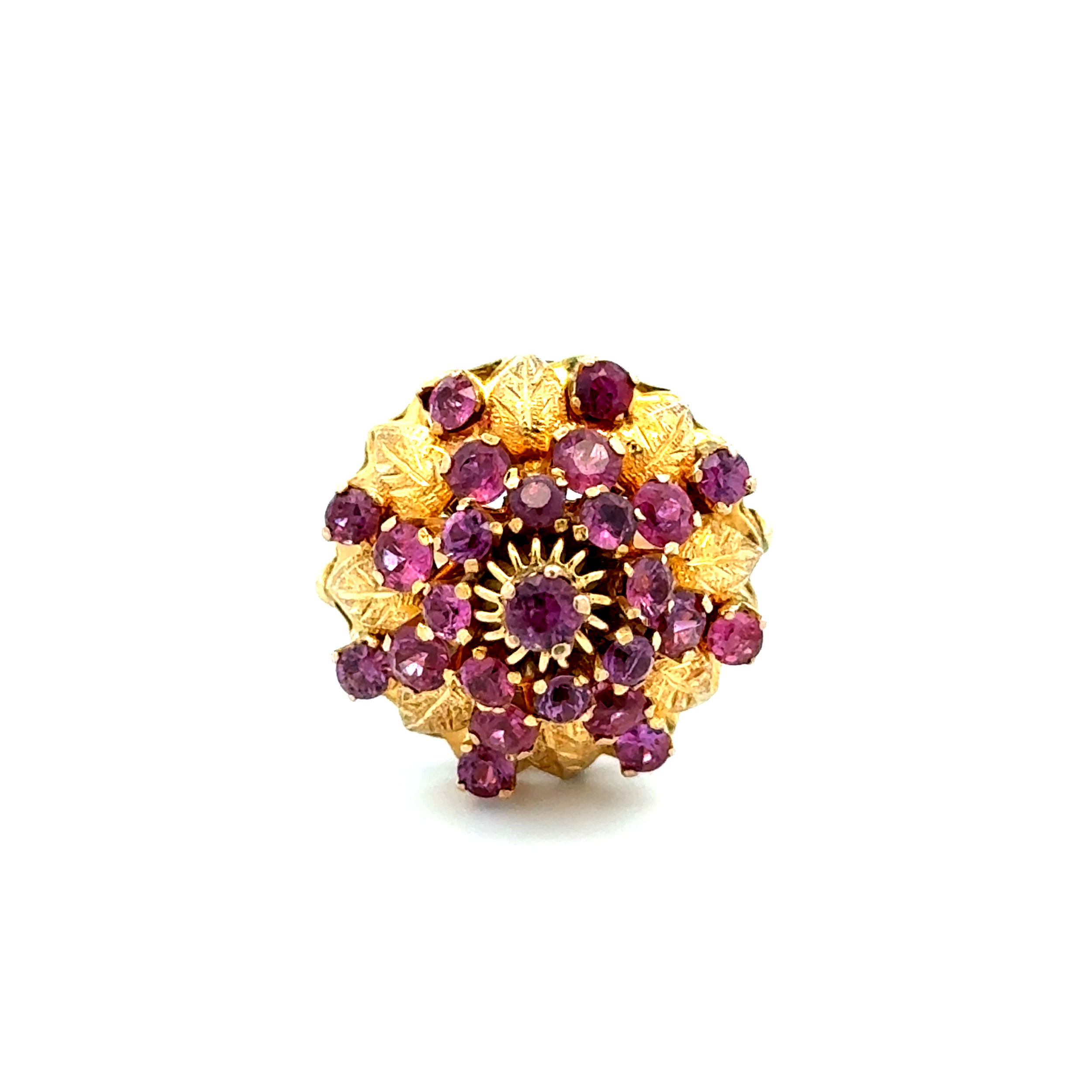 14K YG 1960's 2.00tcw Ruby Bombay Cluster Dome Ring 7.3g, s8.25