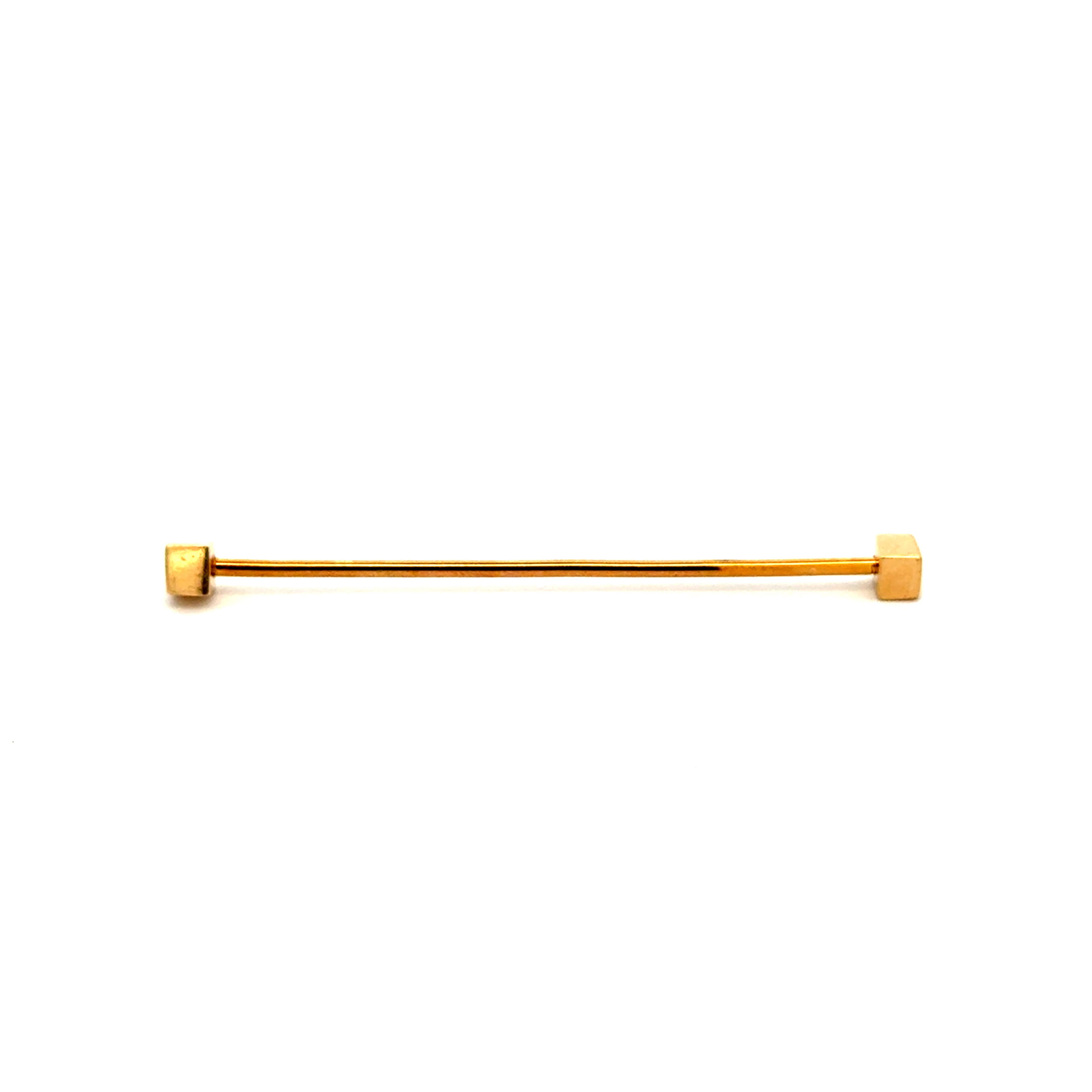 14K YG Bar Hat Pin with Threaded Cap Square Ends 1.6g, 2.2"