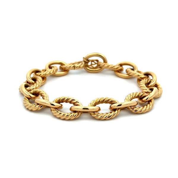 Closeup photo of 18K YG David Yurman Rope & Polish Oval Link Bracelet 24.4g, 7.25"