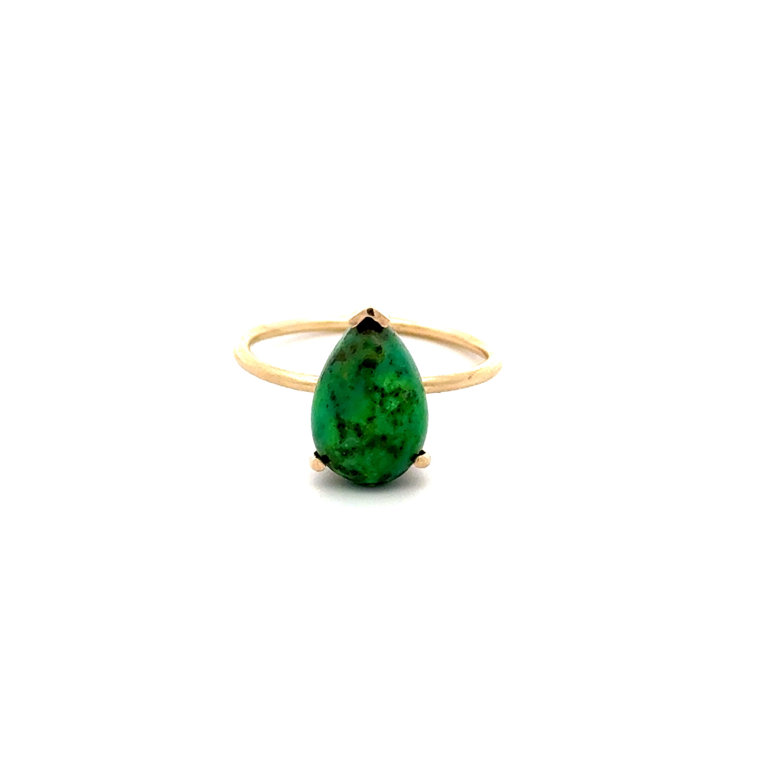 14K YG 2.50ct Pear Green Turquoise Solitaire Ring 2.1g, s6.5