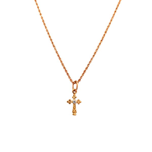 Closeup photo of 14K RG Cubic Zirconia Cross Necklace 1.7g, 18"