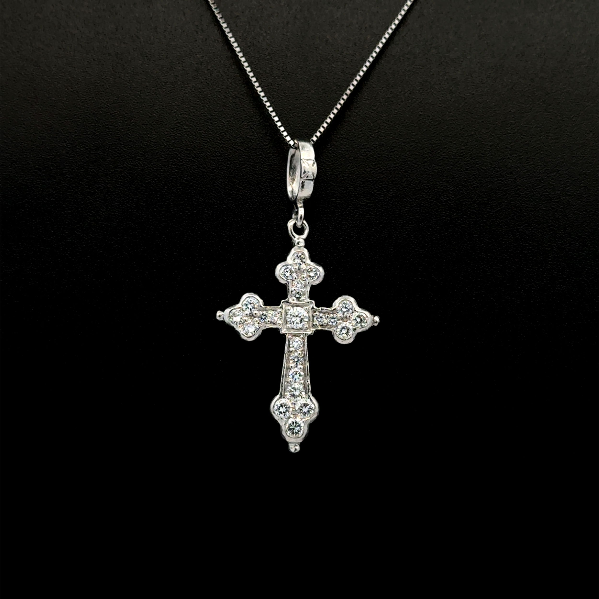 Platinum LOREE RODKIN .80ct RBC Diamond Cross Pendant Necklace 6.9g, 18"