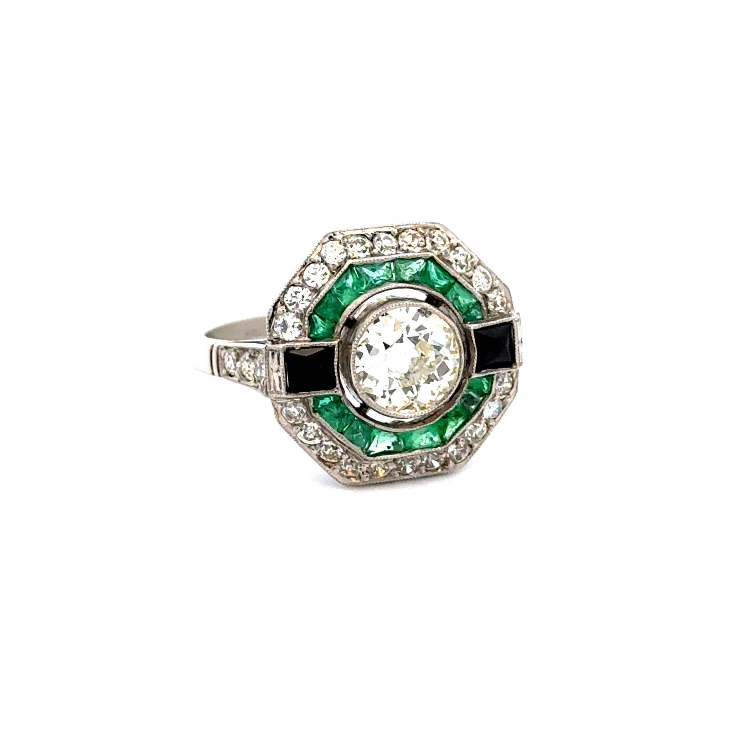 Platinium .80ct OEC Diamond, .40tcw Emerald, Onyx & .45tcw OEC Diamond Ring 5.0g, s6.5