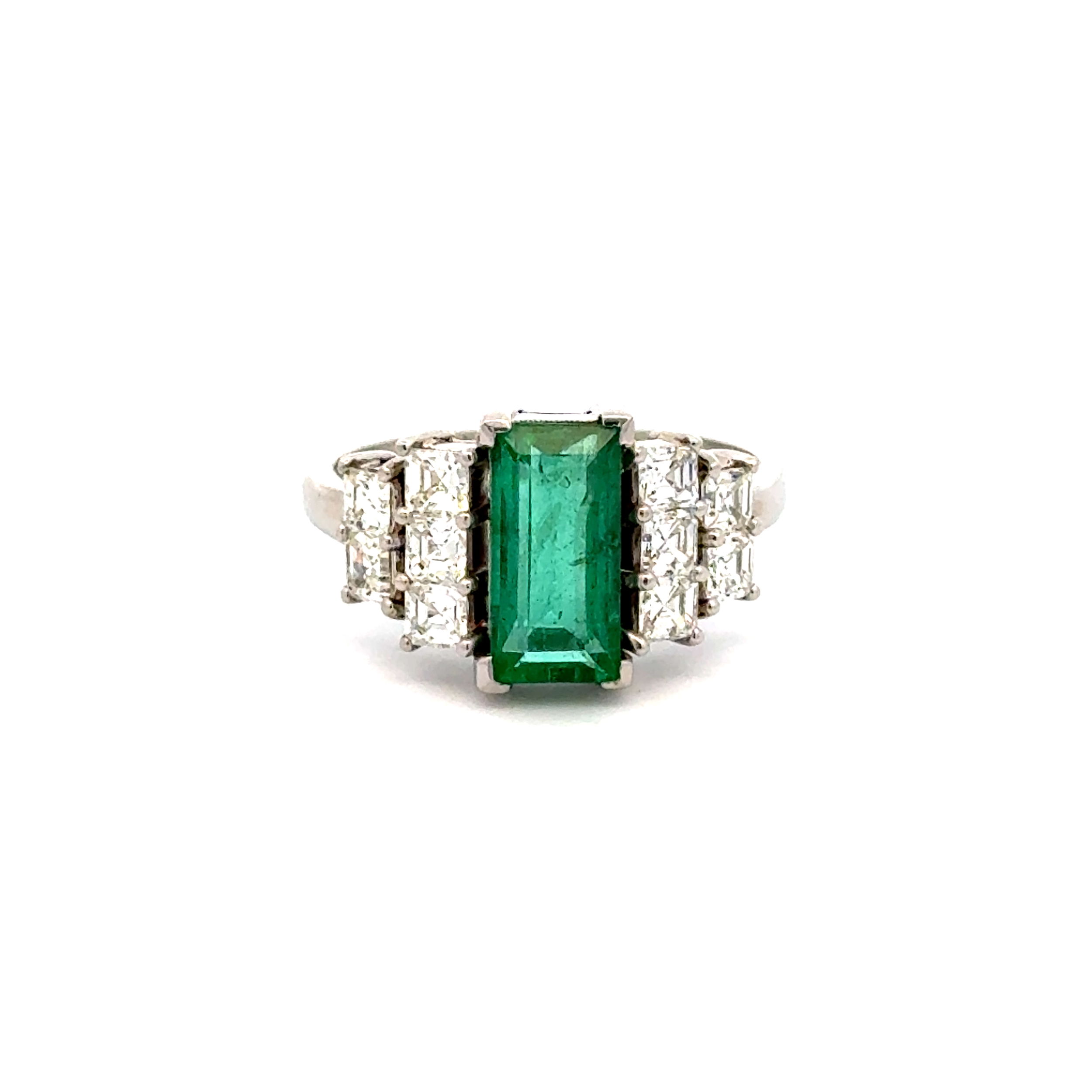 Platinum 1.46ct Emerald Cut Emerald & .90tcw Asscher Diamond Ring 4.5g, s6 Platinum 1.46ct Emerald Cut Emerald & .90tcw Asscher Diamond Ring 4.5g, s6