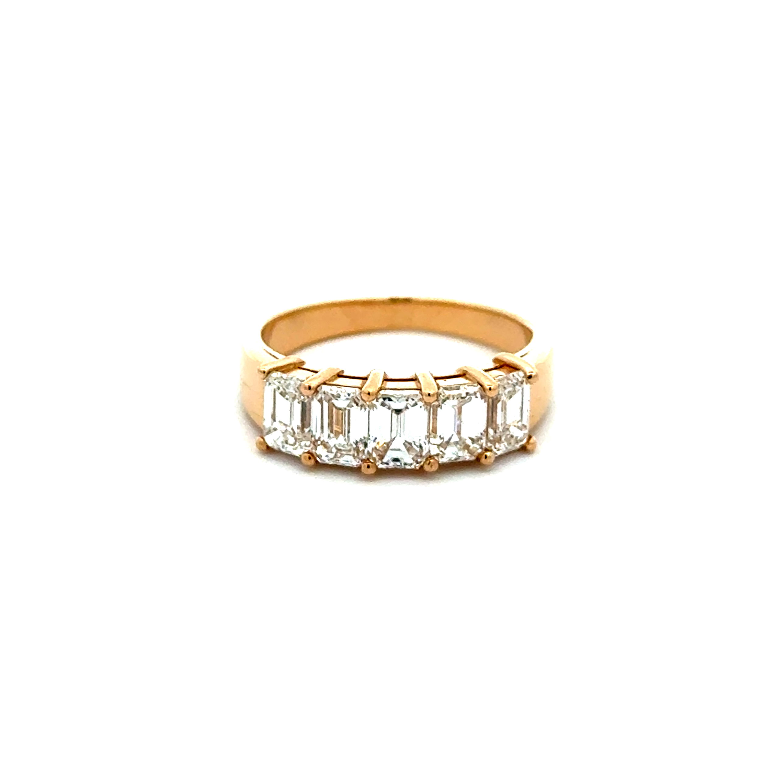 18K RG 2.50tcw 5 Stone Emerald Cut Diamond Ring 5.4g, s7.5