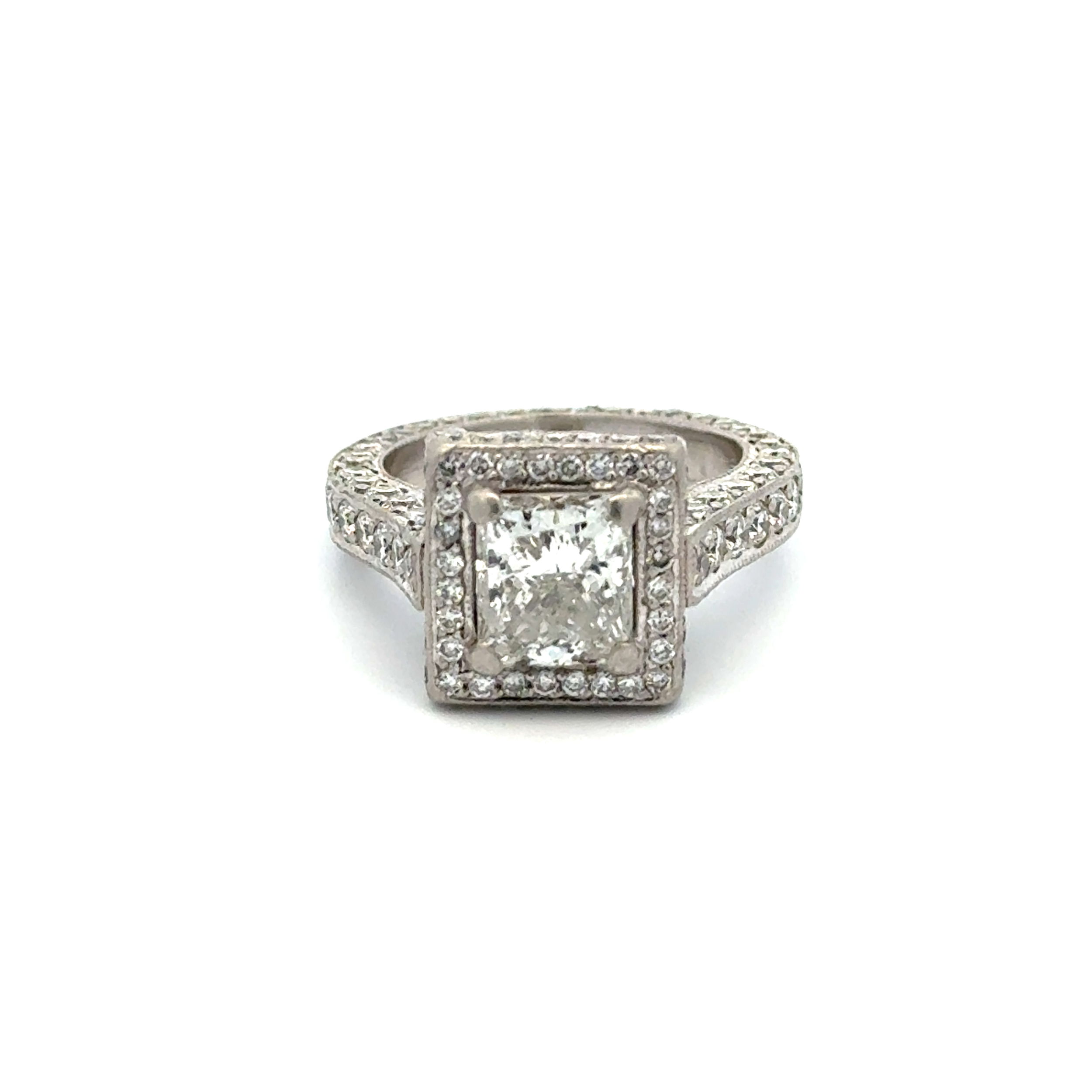 Platinum 2.01ct Princess Cut G-Si2 Diamond & 1.70tcw RBC Diamond Ring 10.0g, s4.5