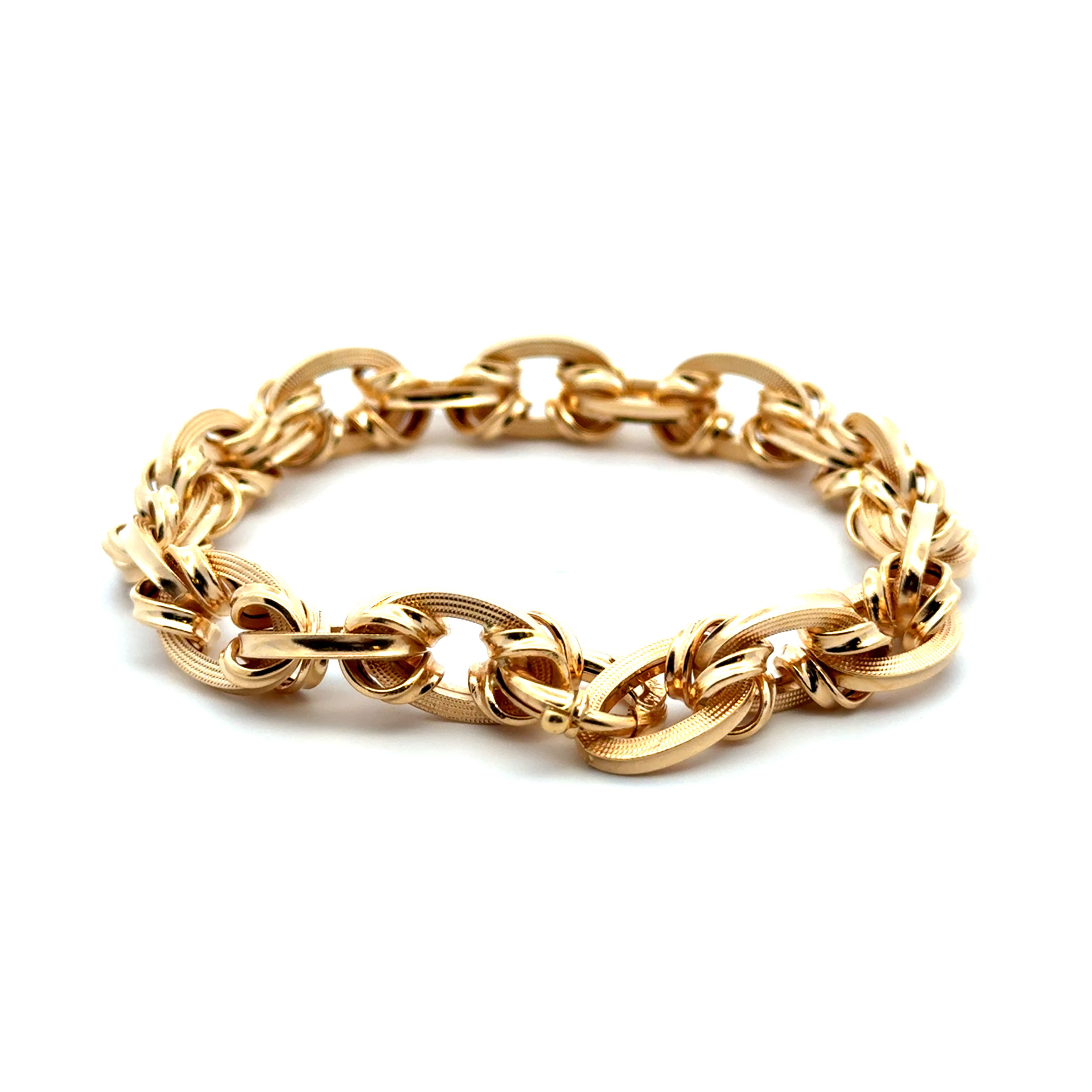 18K YG Polished and Textured Oval Link Bracelet 17.8g, 8"