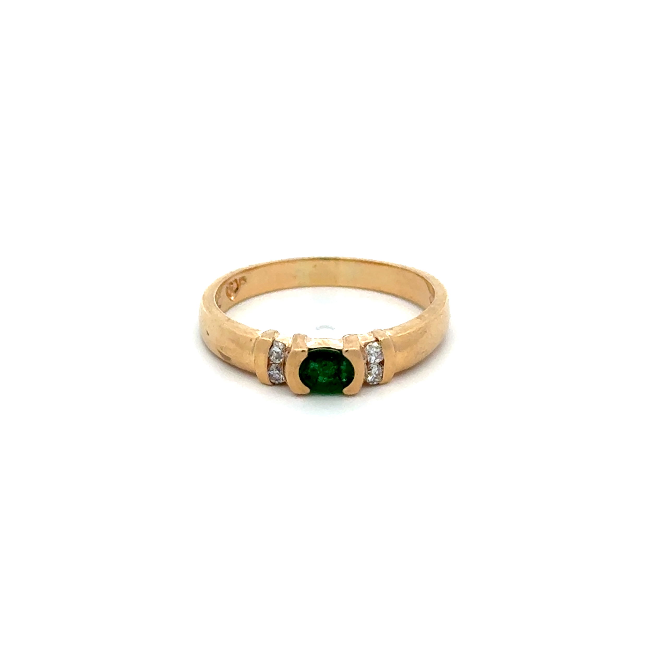 14K YG East West Oval .25ct Emerald & .06tcw Diamond Band Ring 2.9g, s7.5