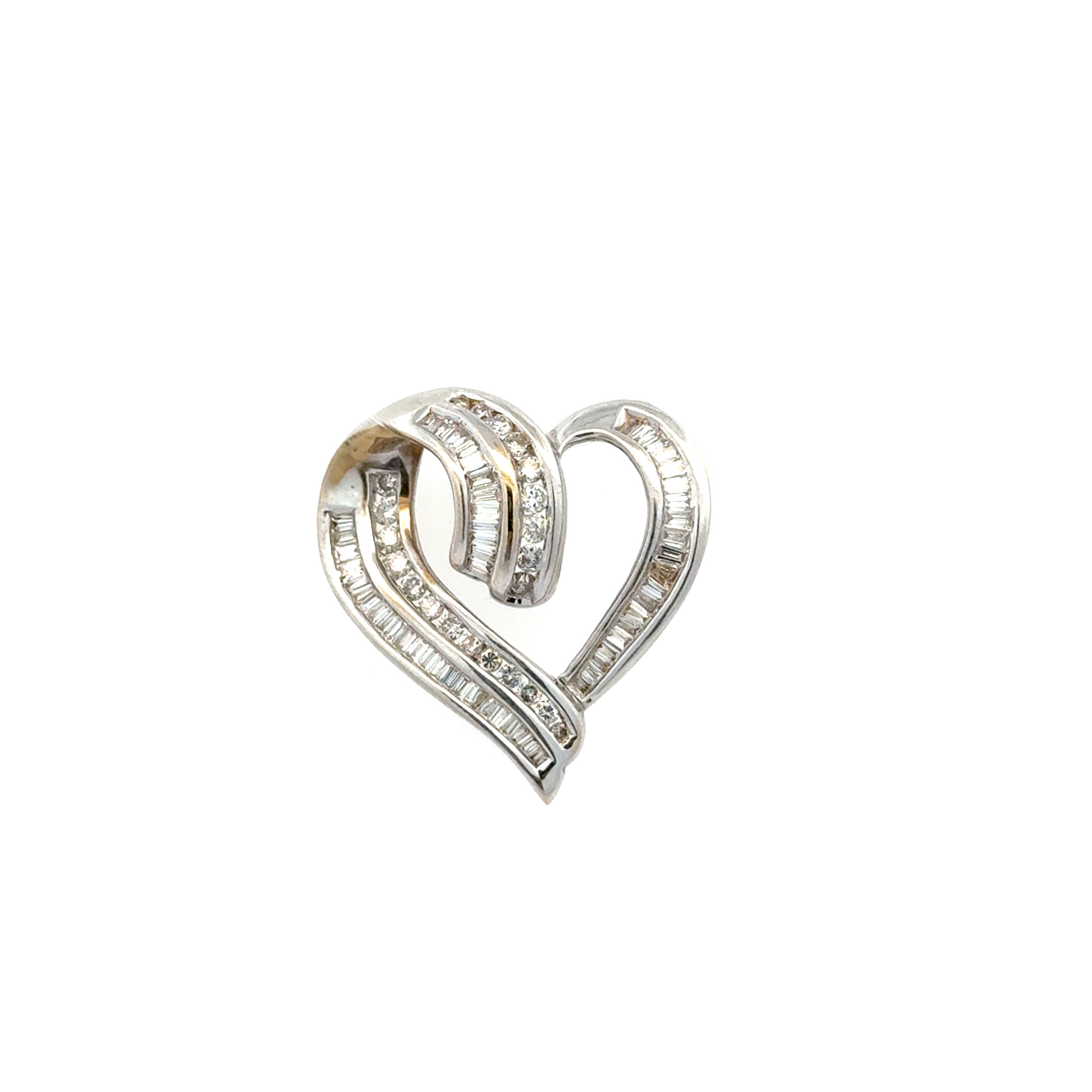 14K Open Ribbon 1.32tcw Baguette & RBC Diamond Heart Pendant 5.3g,