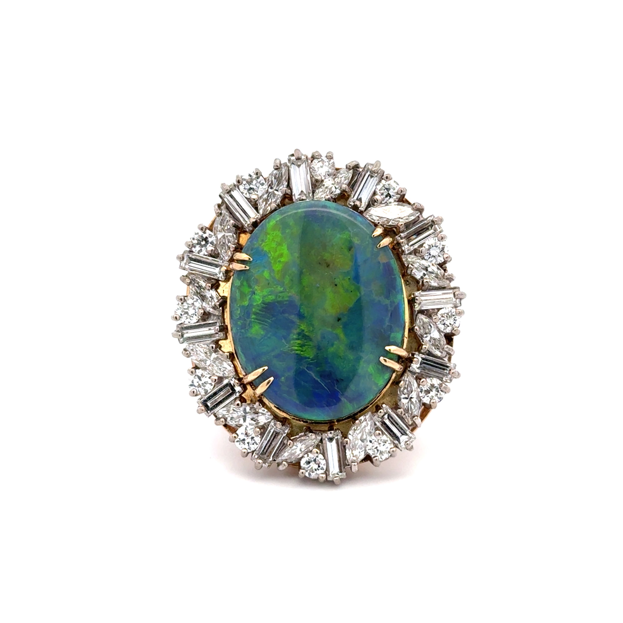 Platinum on 18K YG 17.77ct Black Opal & 5.41tcw Baguette, Marquis & RBC Diamond Ring 22.0g, s8