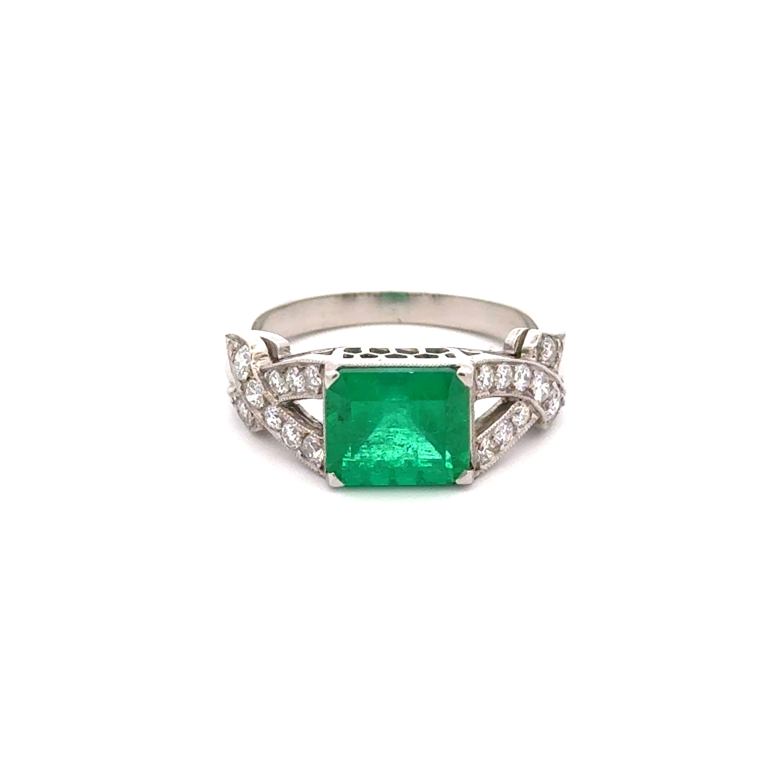 Platinum Art Derco 2.05ct Emerald Cut Emerald & .38tcw OEC Diamond Ring 6.6g, s7