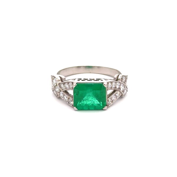 Closeup photo of Platinum Art Derco 2.05ct Emerald Cut Emerald & .38tcw OEC Diamond Ring 6.6g, s7