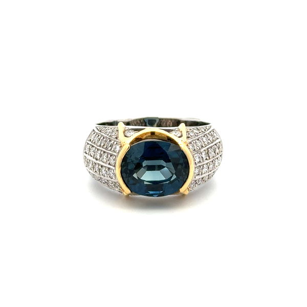 Closeup photo of Platinum & 18K YG 5.52ct East West Oval Sapphire & .80tcw RBC Diamond Ring 14.5g, s9