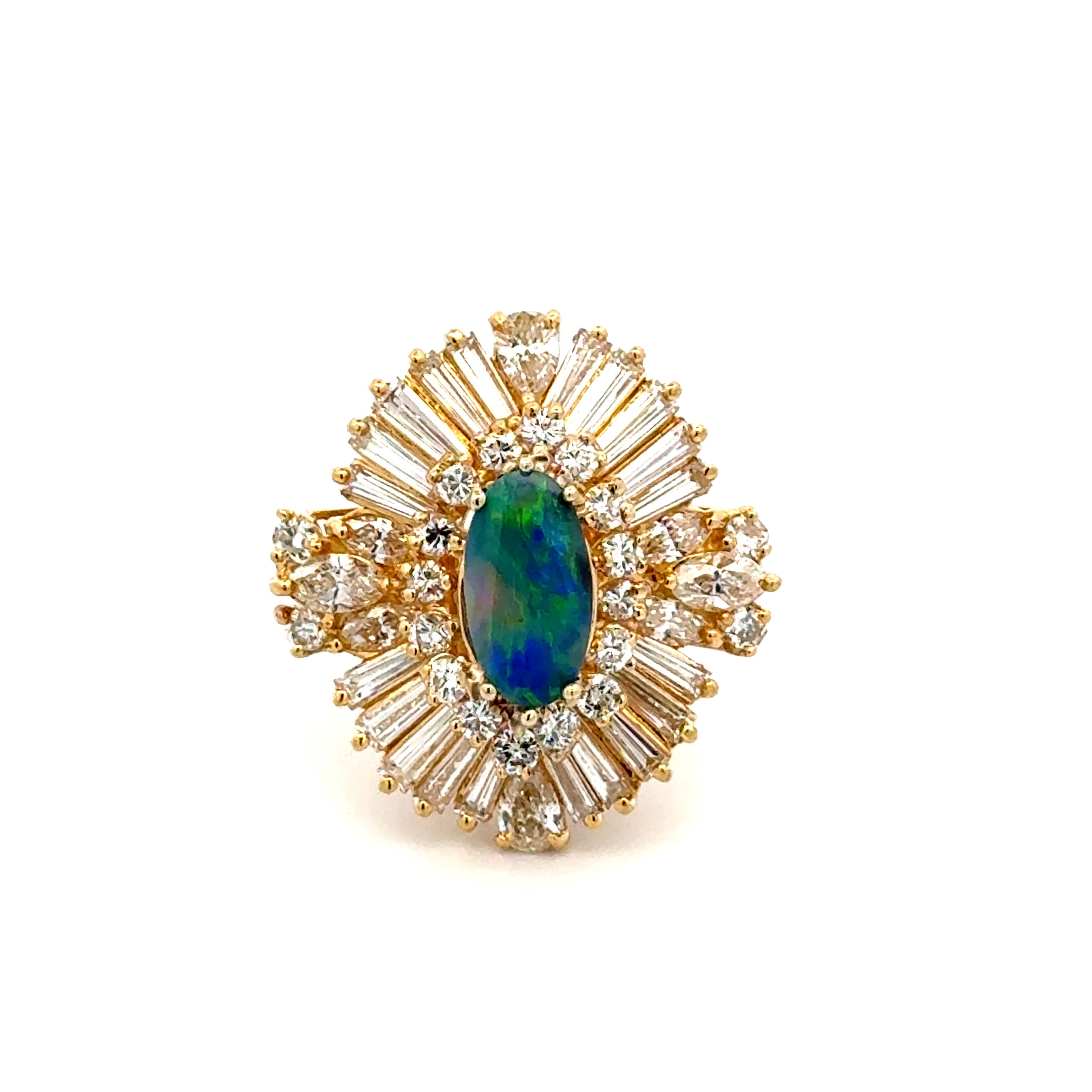 18K YG .93ct Black Opal & 3.60tcw Multi Shape Diamond Ring 12.5, s6.25