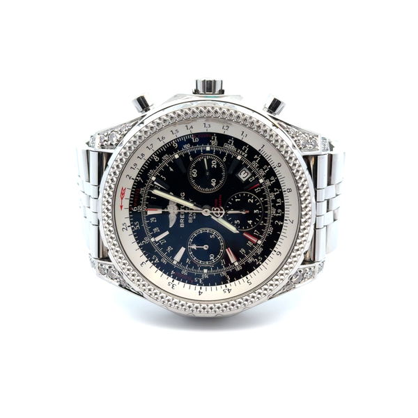 Closeup photo of Breitling Bentley Stainless Steel 48mm 1.10tcw Diamond Lugs A25362 Black Dial Special Edition