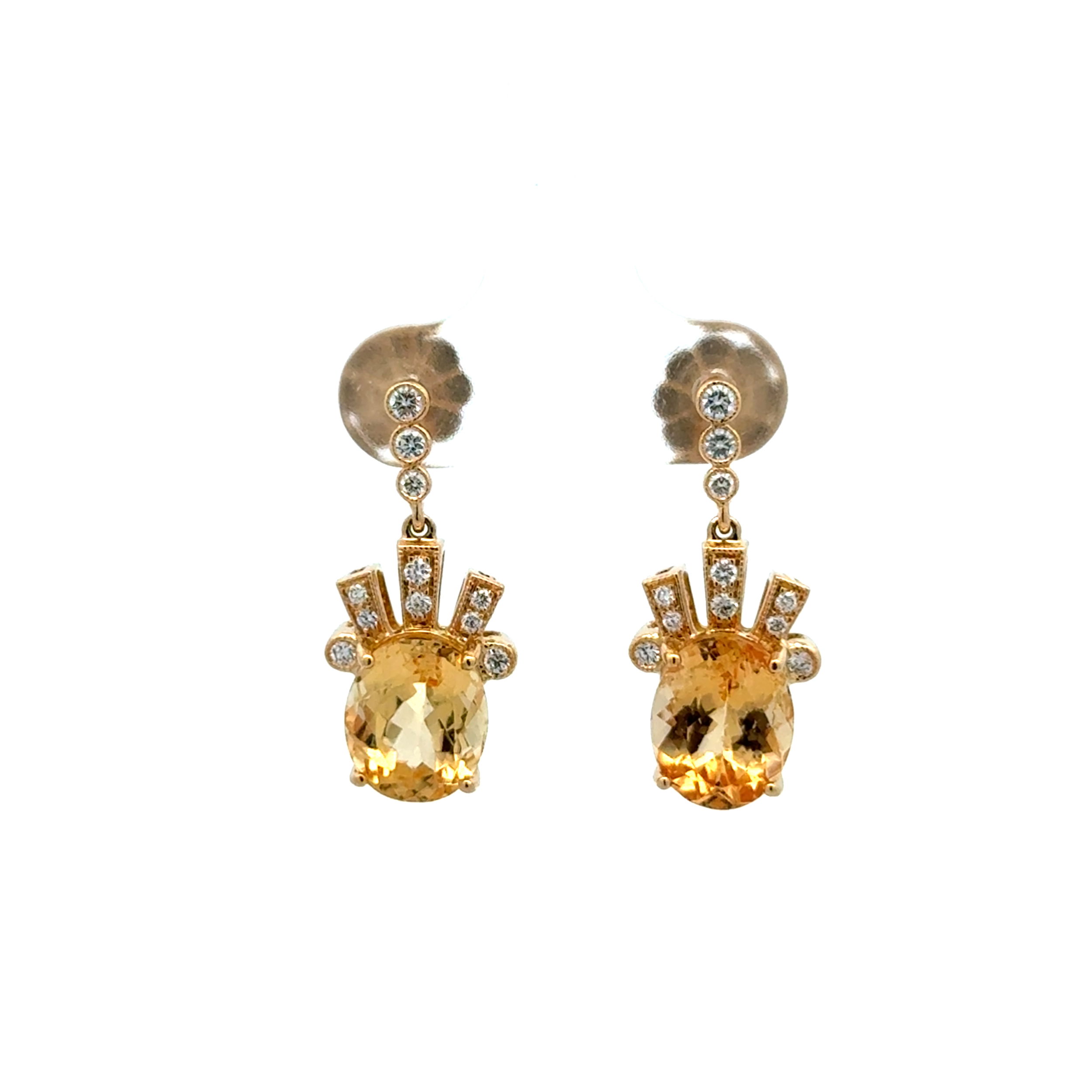 18K YG 5.23tcw Imperial Topaz & .25tcw RBC Diamond Drop Earrings 6.1g