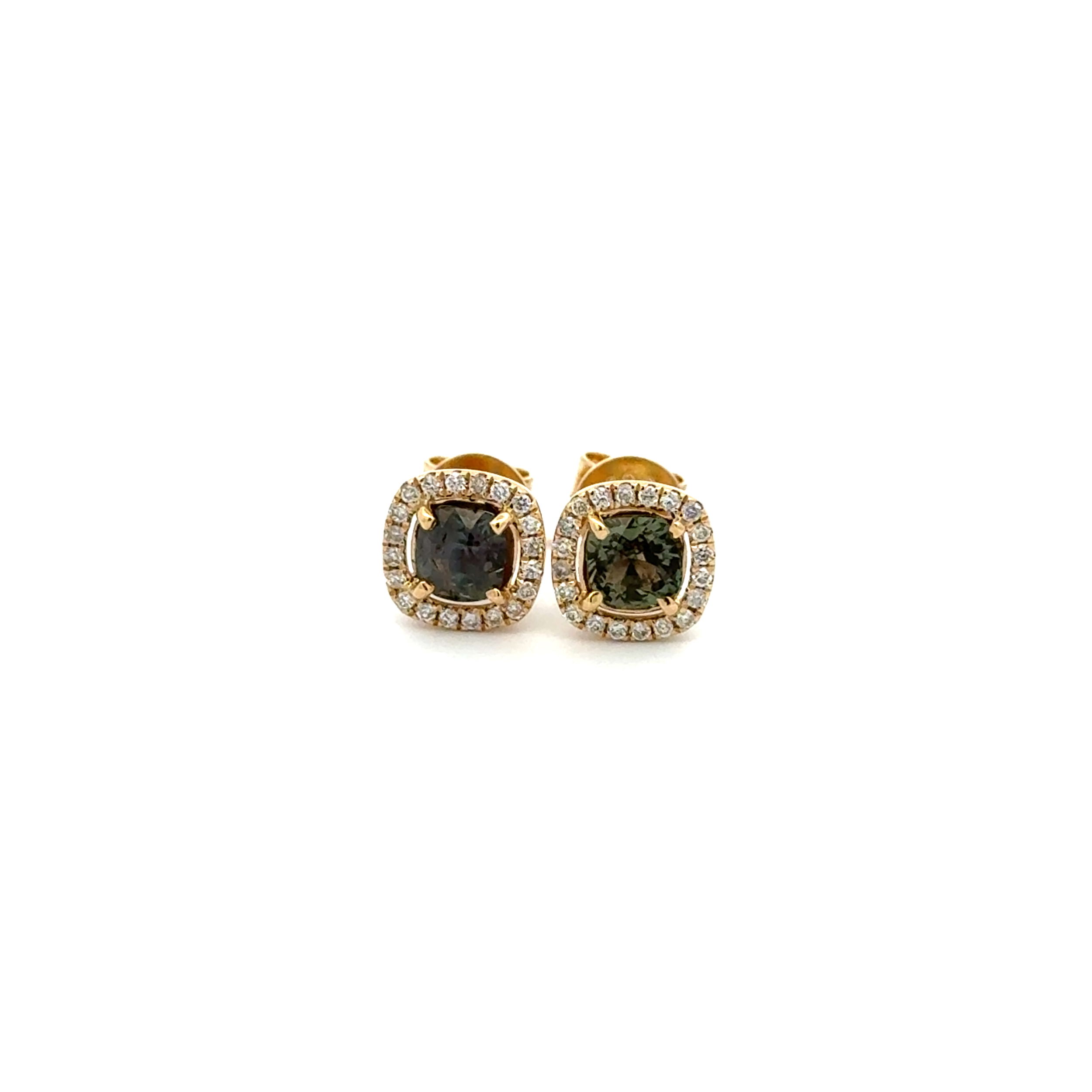 14K YG 1.25tcw Cushion Alexandrite & .22tcw Diamond Halo Earrings 2.2g