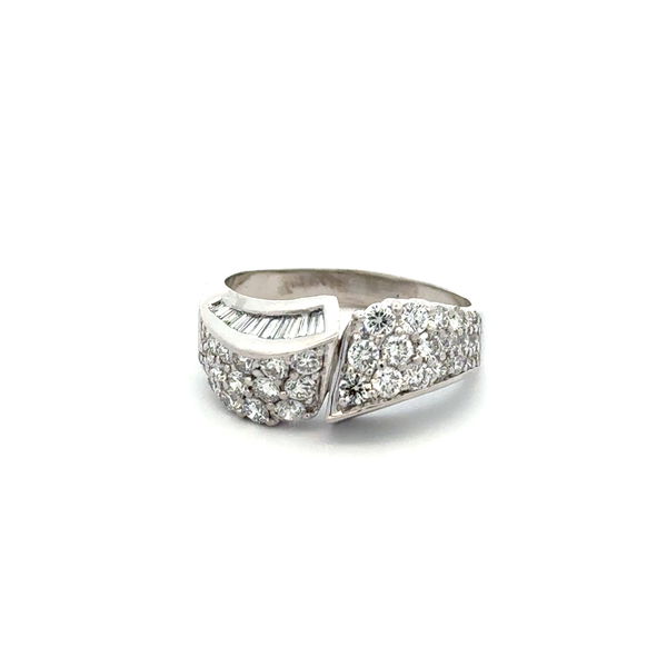 Closeup photo of Platinum 2.00tcw Baguette & RBC Diamond Bypass Band Ring 9.3g, s7.25