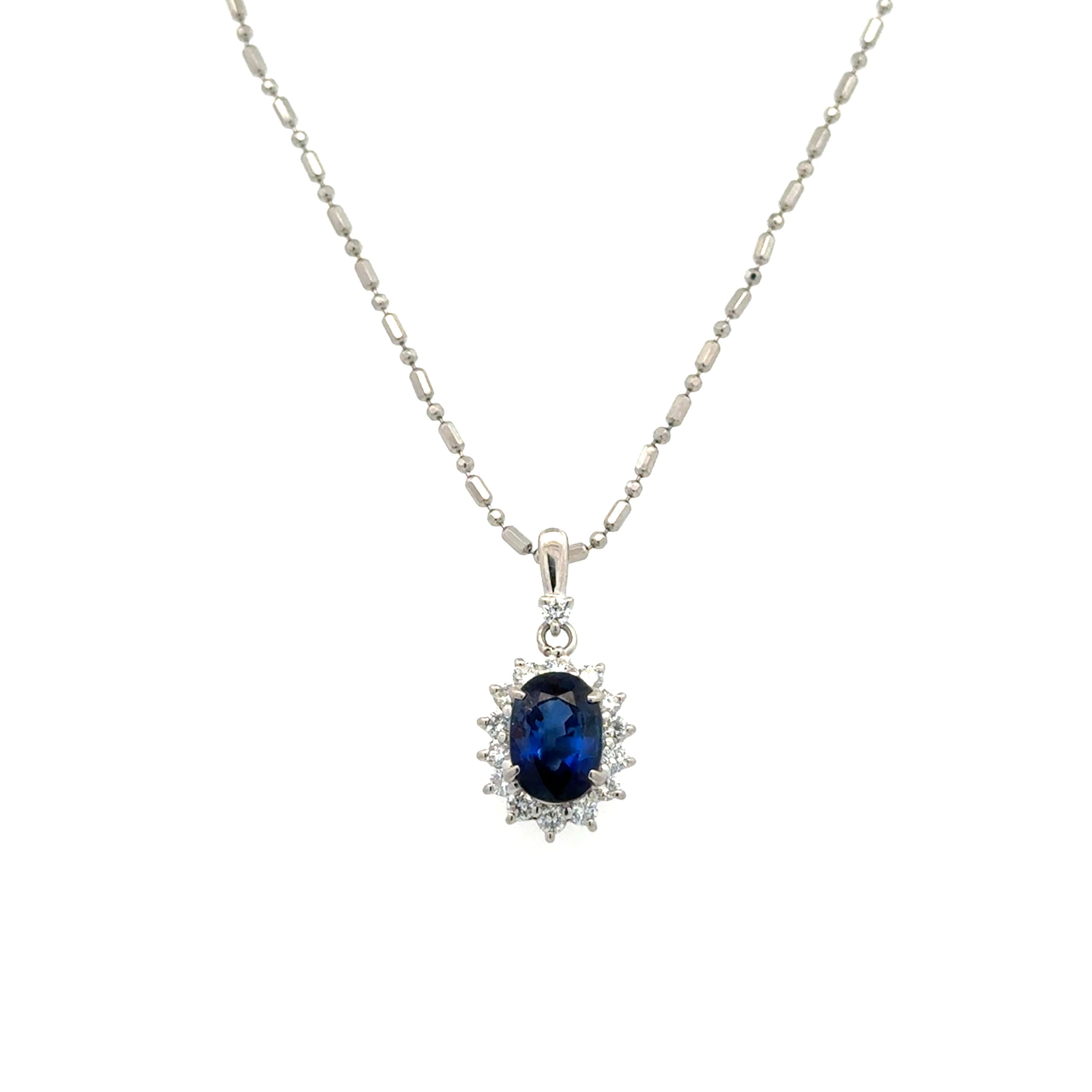 Platinum 1.81ct Oval Sapphire & .36tcw RBC Diamond Halo Pendant Necklace 5.8g,