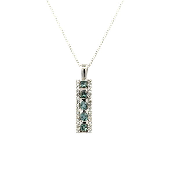 Closeup photo of Platinum .65tcw Oval Alexandrite & .23tcw RBC Diamond Long Pendant Necklace 6.4g, 18"