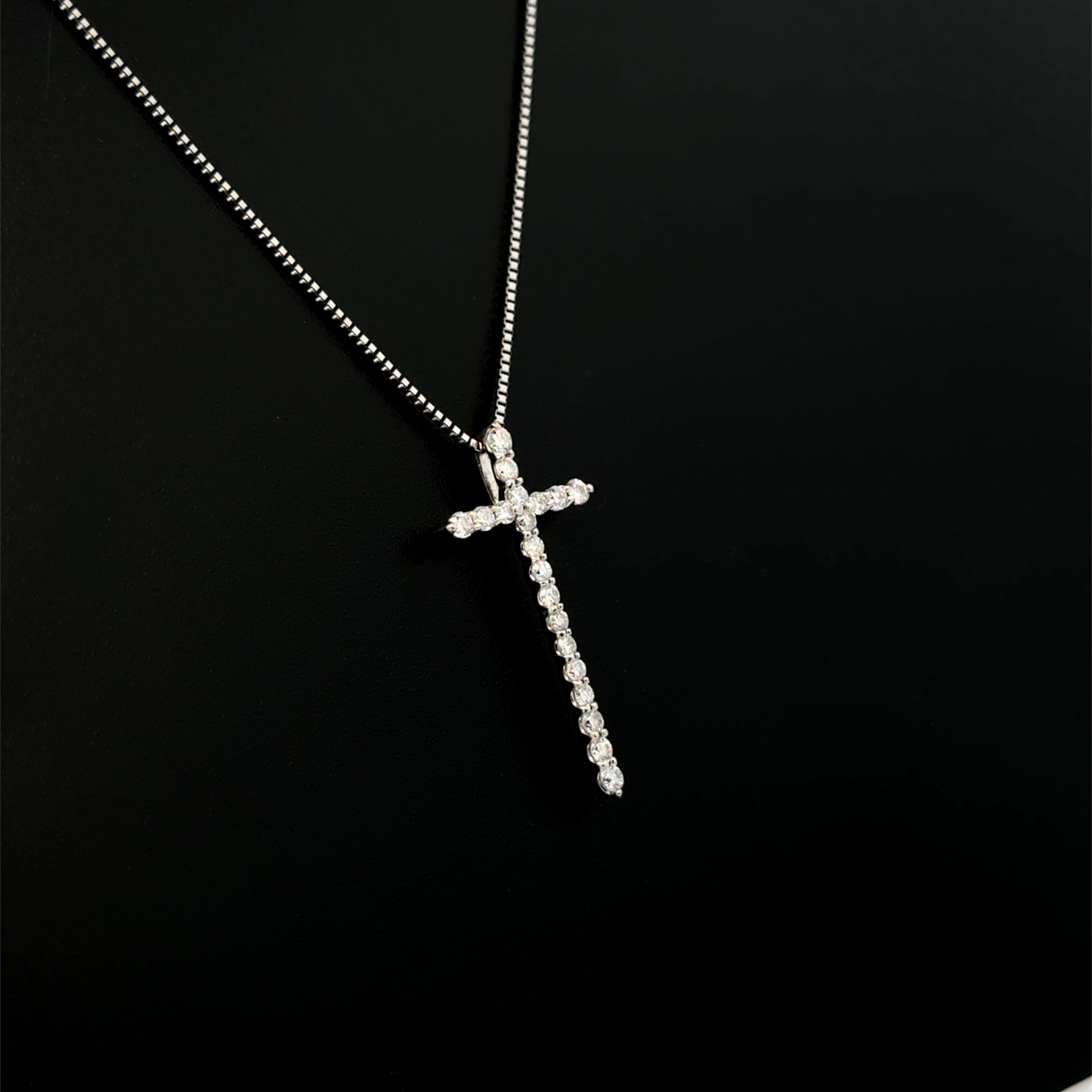 18K WG .30tcw RBC 19 Diamond Cross Necklace 2.8g on Platinum 850 Chain 18"