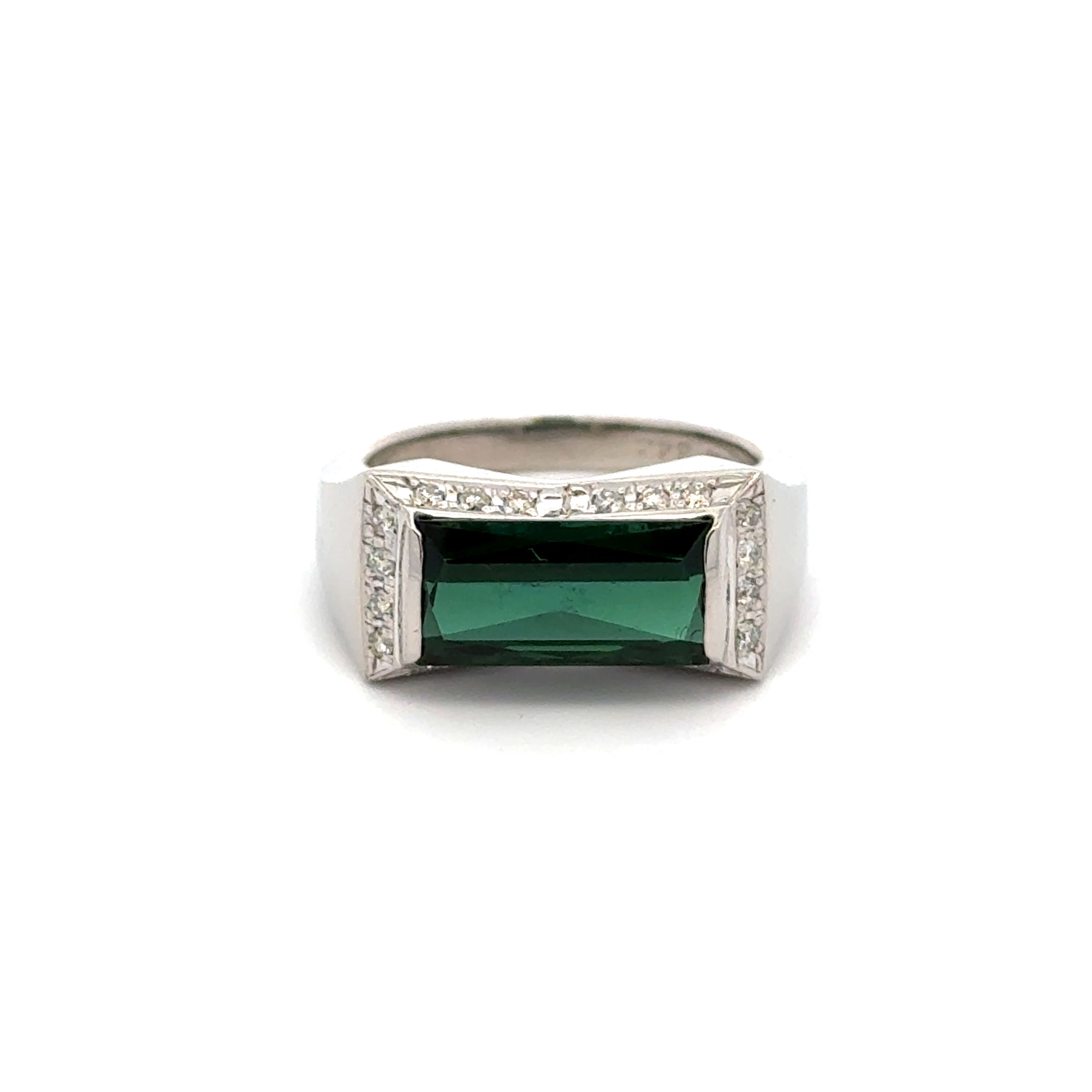 Platinum 3.49ct East West Green Tourmaline & .23tcw Diamond Ring 8.8, s6.5