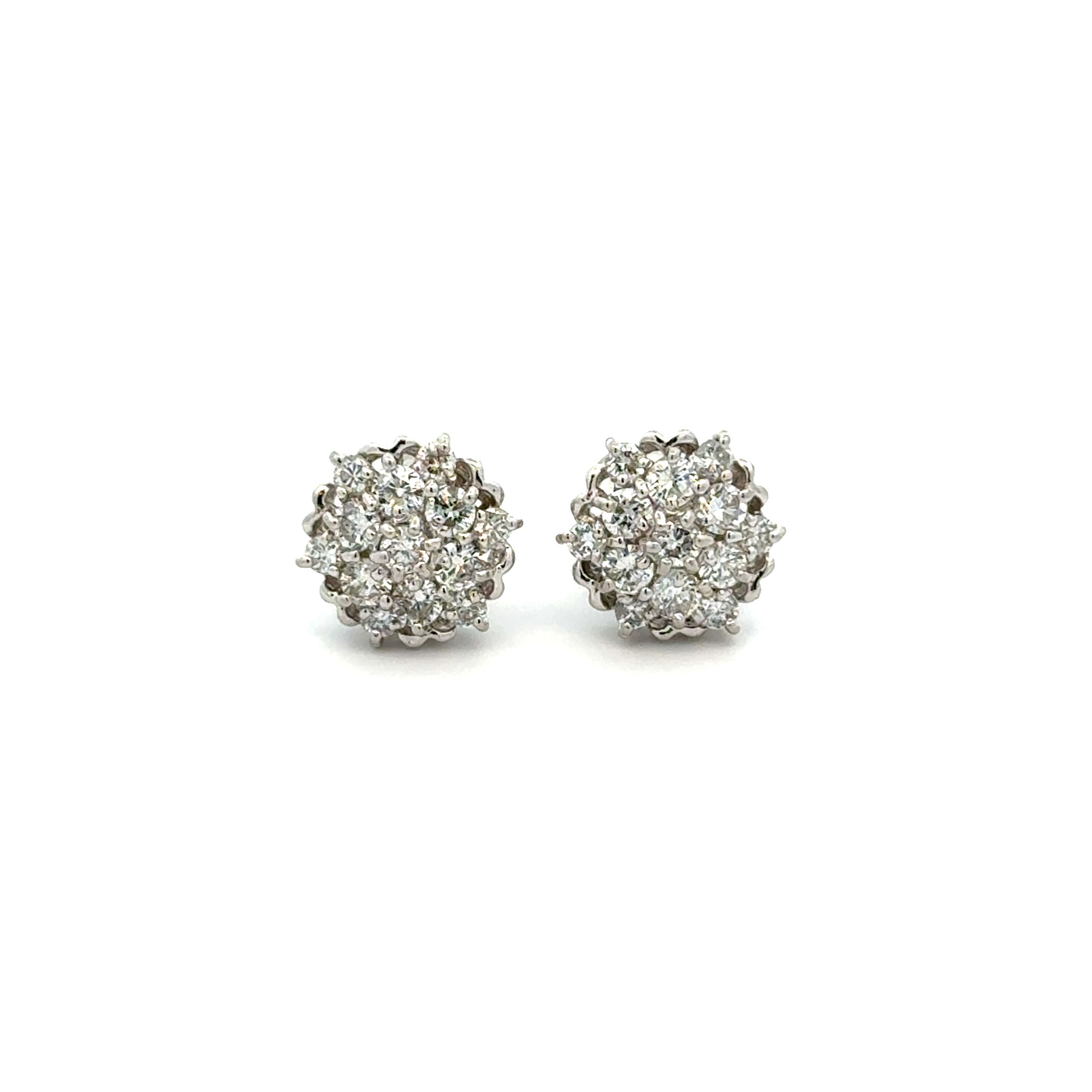 Platinum 1.00tcw RBC Diamond Cluster Stud Earrings 3.9g, 10mm