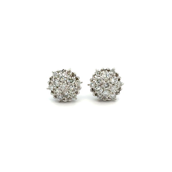 Closeup photo of Platinum 1.00tcw RBC Diamond Cluster Stud Earrings 3.9g, 10mm