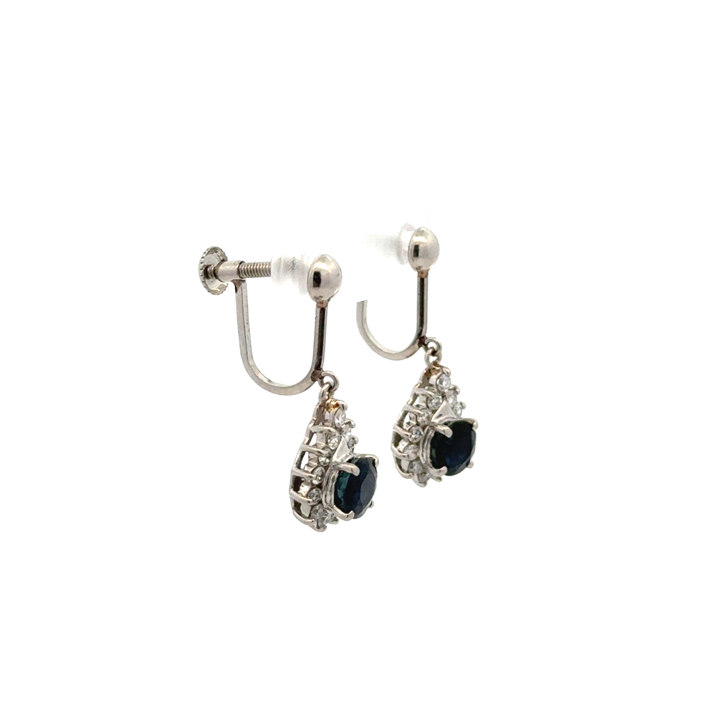 Platinum 1.45tcw Sapphire & .40tcw RBC Diamond Drop Earrings 4.6g