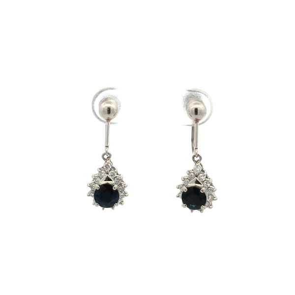 Closeup photo of Platinum 1.45tcw Sapphire & .40tcw RBC Diamond Drop Earrings 4.6g