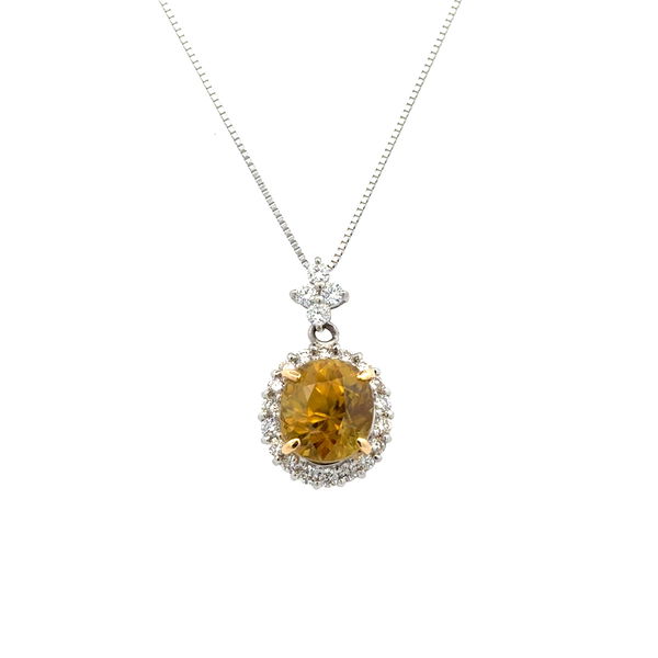 Closeup photo of Platinum & 18K 5.36ct Oval Sphene & .60tcw RBC Diamond Pendant 6.1g on Platinum 850 Chain 18"