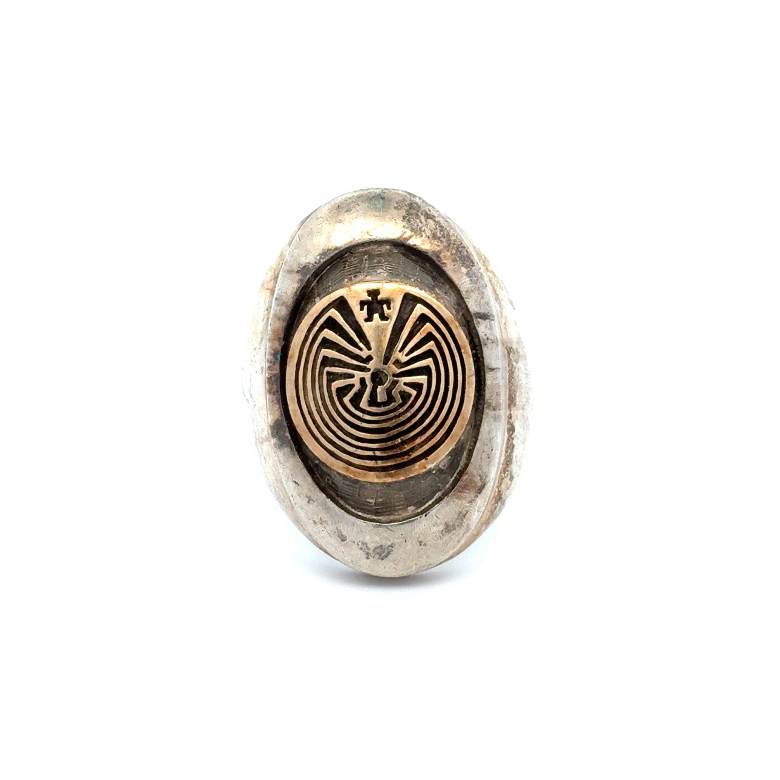 925 Sterling & 14K JASON TAKALA Man in the Maze Hopi Ring 25.9g, s11.25