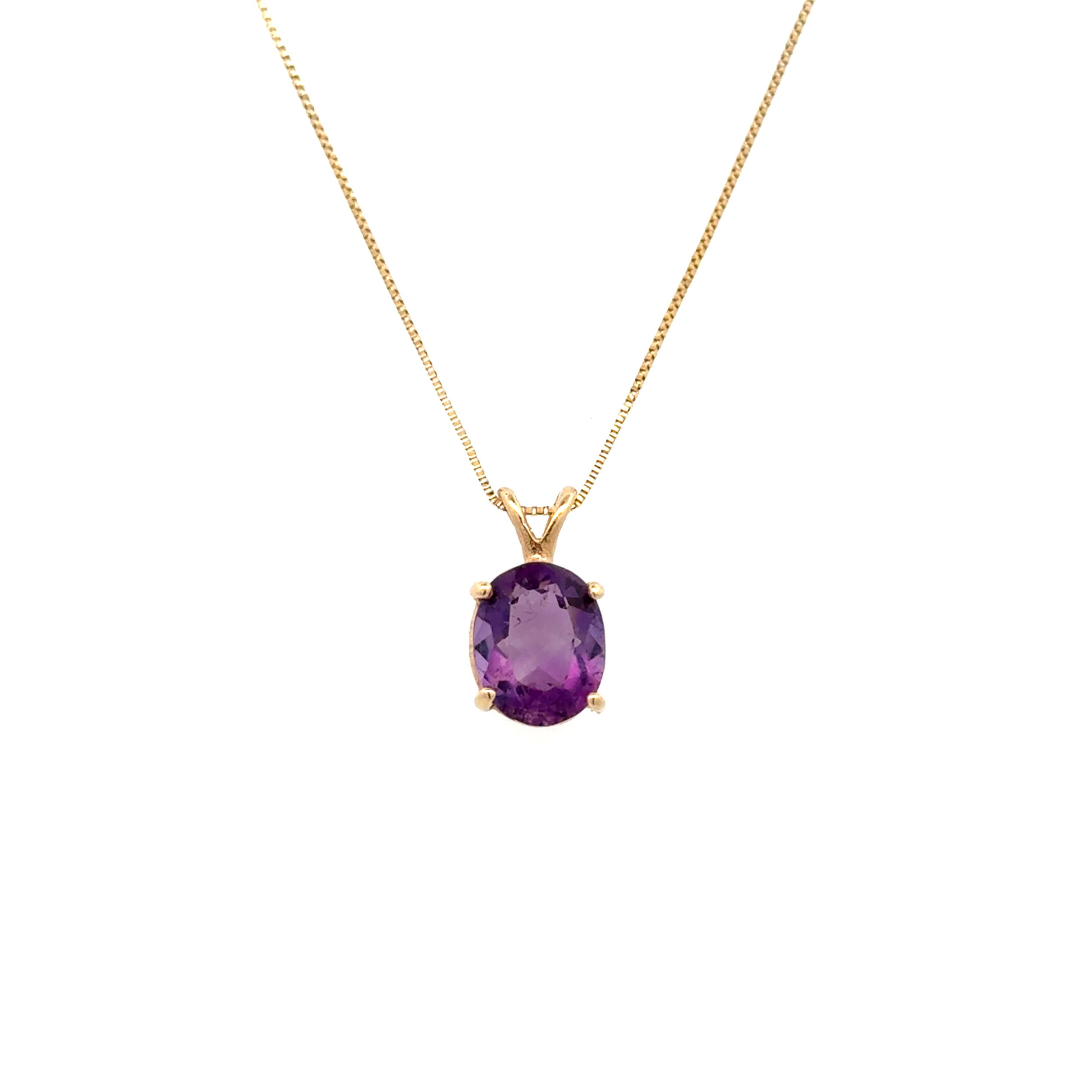 14K YG 2.50ct Oval Amethyst Solitaire Pendant Necklace 2.8g, 28"