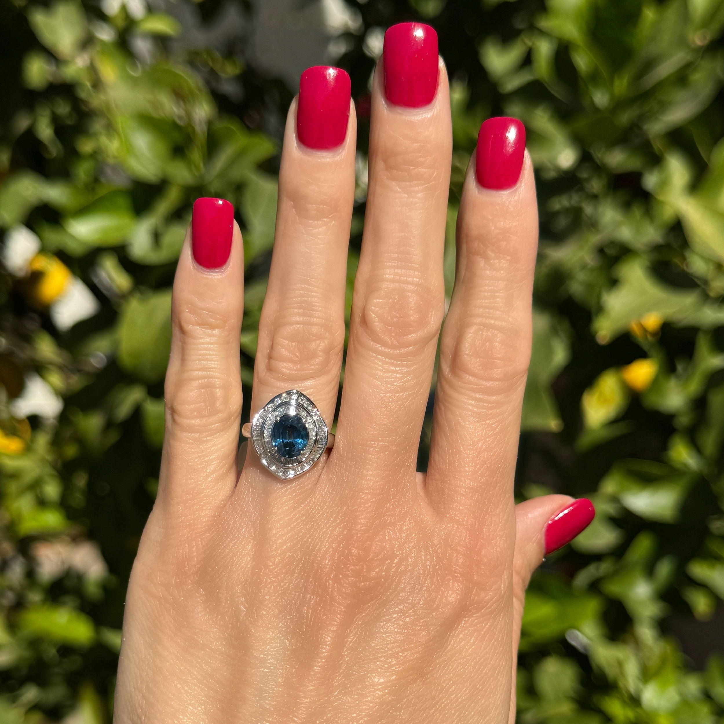 Platinum 2.15ct Oval Sapphire GIA & .85tcw Baguette & RBC Diamond Double Halo Ring 6.9g, s6