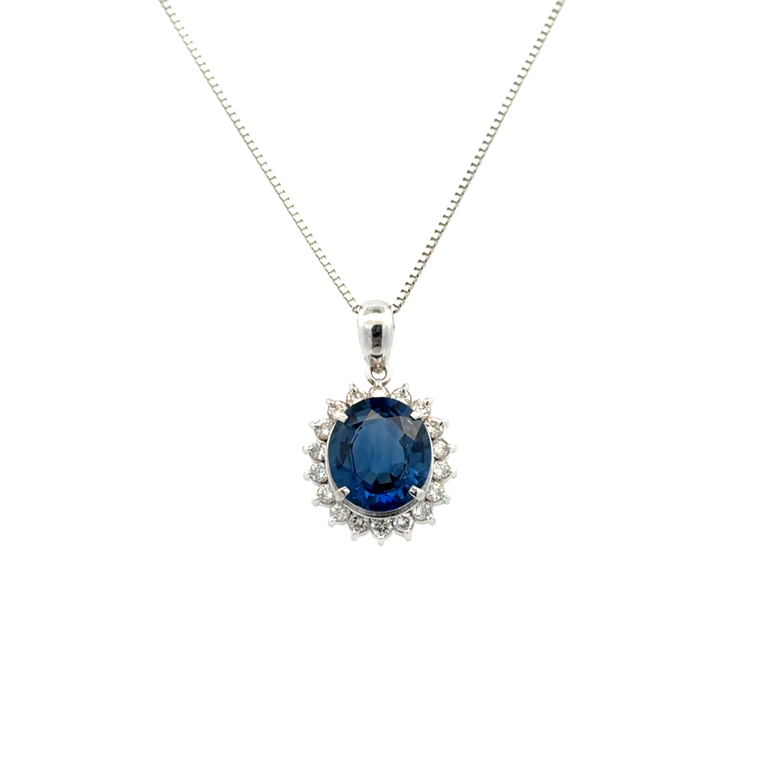 Platinum 2.81ct Oval Sapphire GIA & .31tcw RBC Diamond Halo Pendant Necklace 5.3g, 18"